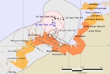 A track map showing Tropical Cyclone Anika moving across the Timor Sea to the Kimberly coast.