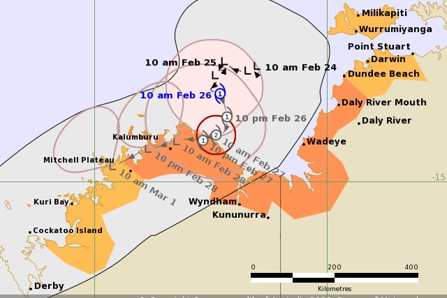 A track map showing Tropical Cyclone Anika moving across the Timor Sea to the Kimberly coast.