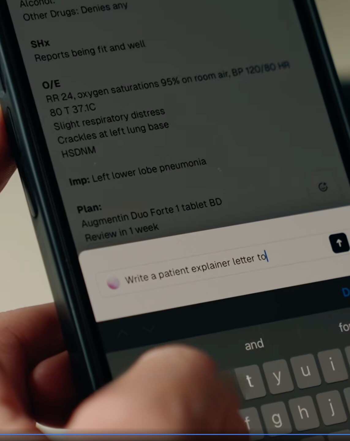 someone is typing a question in a chat with AI