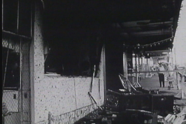 Burnt-out remains of Brisbane nightclub Torino's after an arson attack in 1973.