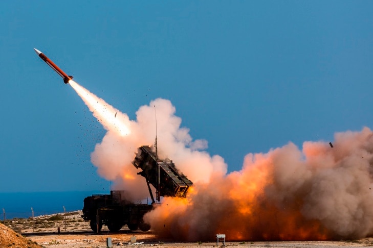 A missile firing from a Patriot air defence system. 