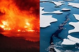 Left = fire. Right = melting ice