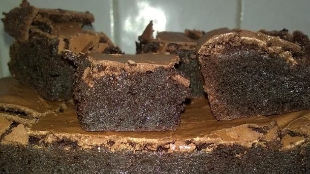 Moist chocolate brownies with a crunchy exterior