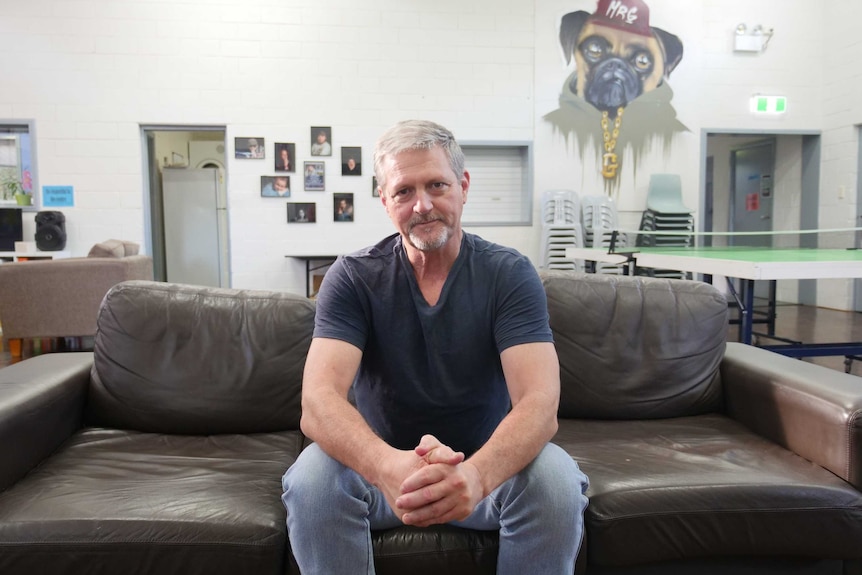 Kevin Crowe sits in the Youth Project drop in centre in Miranda, Sydney.