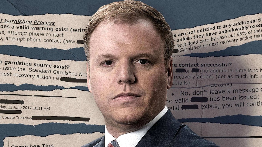 A graphic showing a corporate headshot of Richard Boyle with redacted cuttings from company documents behind him. 
