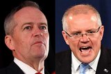 A composite image of Bill Shorten and Scott Morrison on election night.