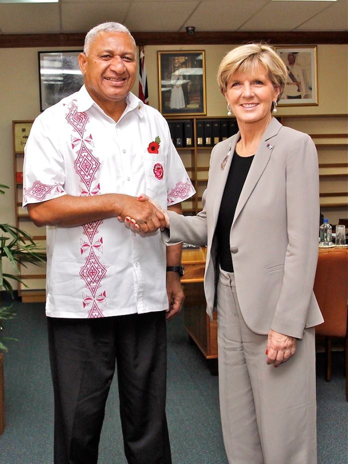 Australia's Foreign Minister Julie Bishop meets Fiji's prime minister Frank Bainimarama