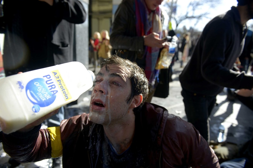 Protester capsicum sprayed during Melbourne protest