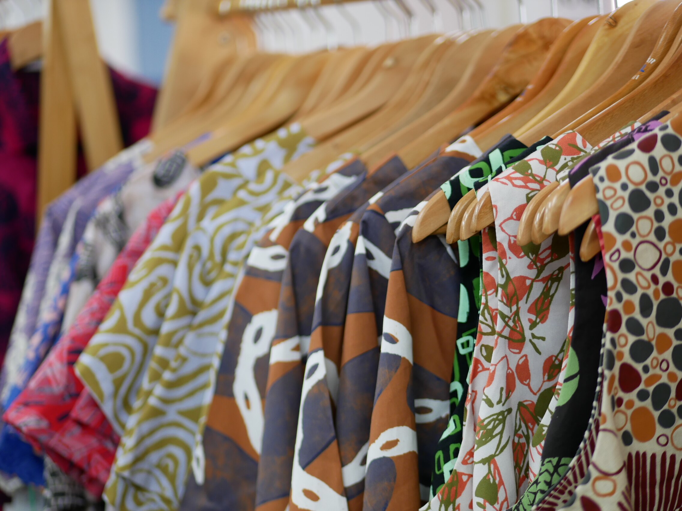Clothes at Nagula Jarndu hang on a sales rack. 
