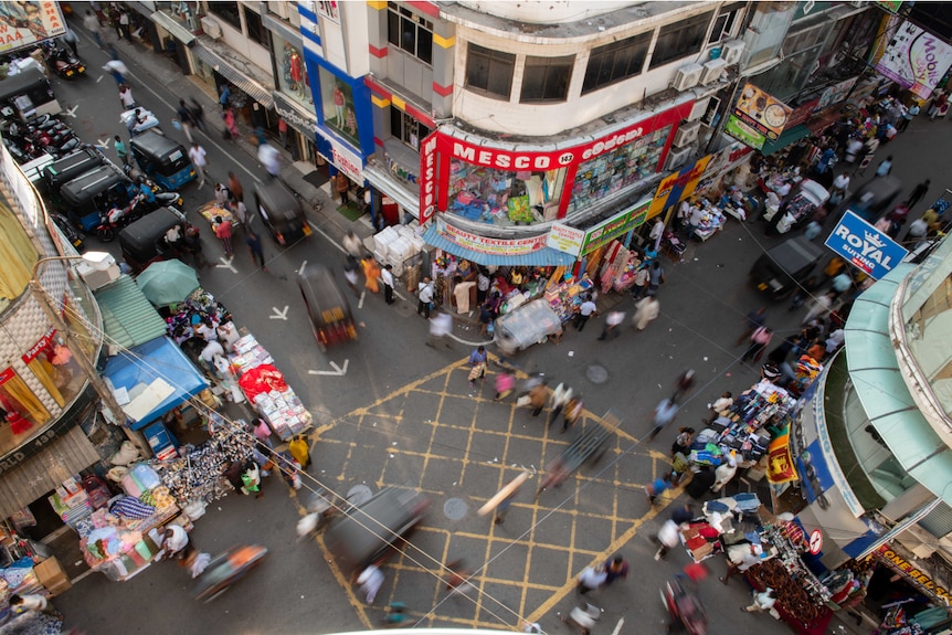 A shot of a Colombo street from above