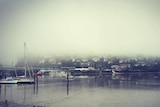 Fog over boats on the Tamar River.