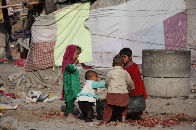 Children play in a compound shared by 21 families in Jalalabad, Afghanistan.