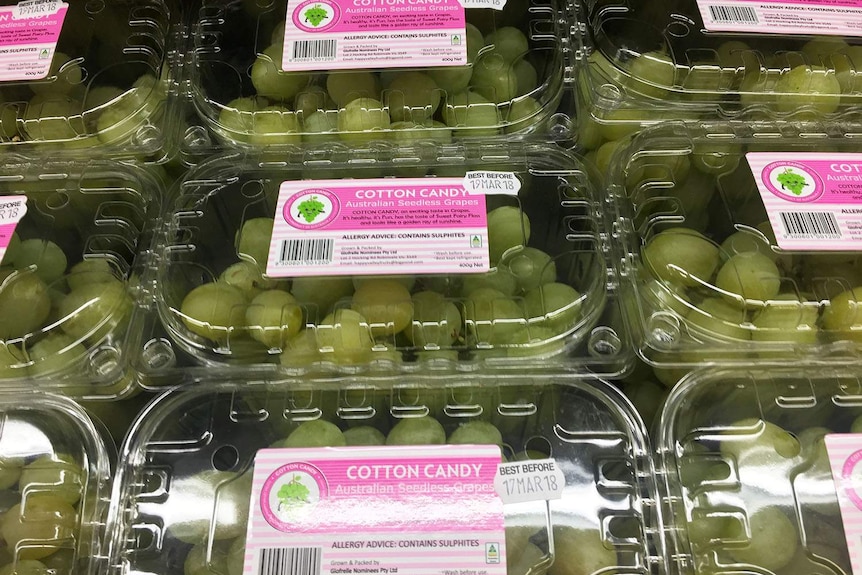 Cotton candy grapes for sale in a supermarket in Brisbane in March 2018.