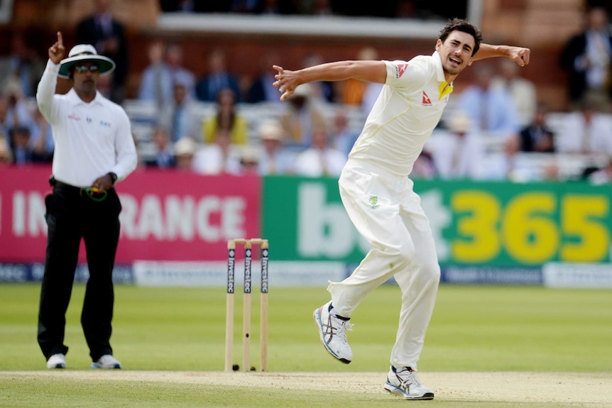 Mitchell Starc celebrates wicket of Lyth