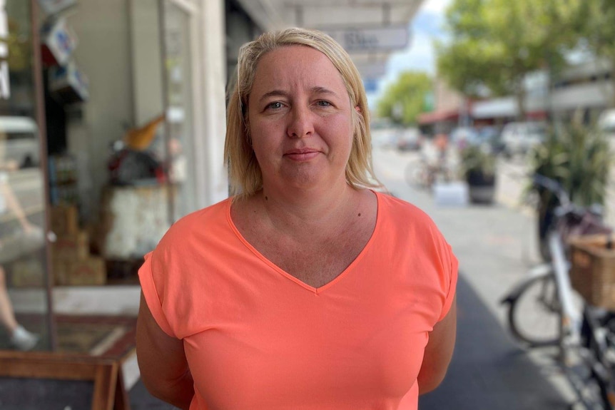 Small business owner Mia Kriznic standing on the footpath outside Fremantle shops.