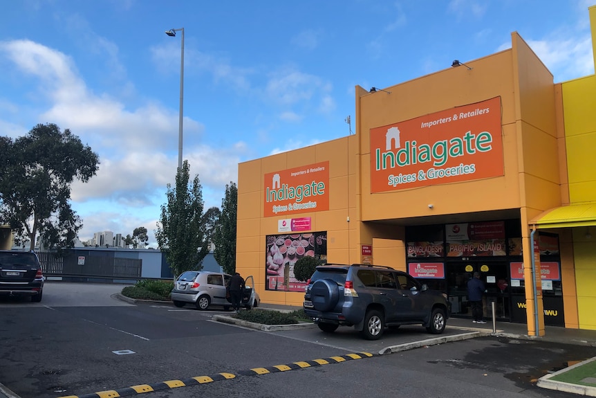 A building housing the Indiagate Spices and Groceries store.