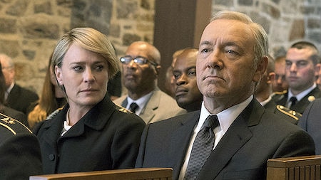 Robin Wright as Claire Underwood and Kevin Spacey as Frank Underwood in a scene from House of Cards