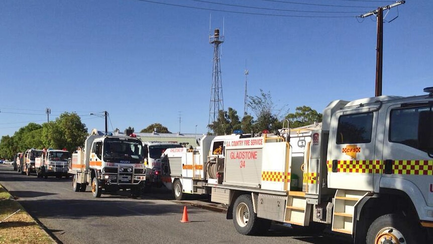 Reinforcement fire crews arrive in Laura for a briefing on the Bangor bushfire.