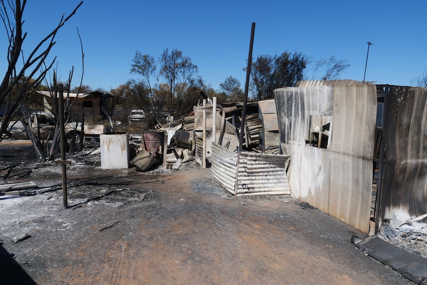 Burnt up sheds and dongas