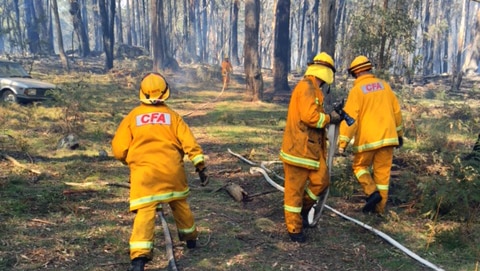 CFA firefighters near Benloch tackling an out of control blaze started by controlled burning.