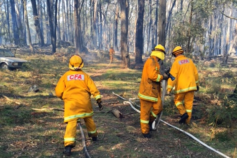 CFA firefighters near Benloch tackling an out of control blaze started by controlled burning.