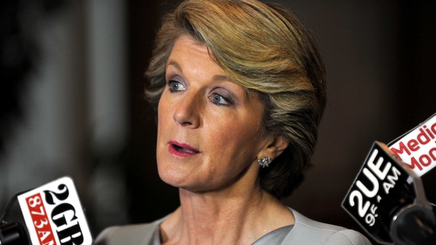 Julie Bishop speaks during a press conference in Canberra.