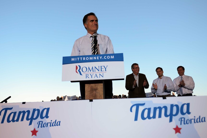 Mitt Romney attended a rally at Mack at Landmark Aviation in Tampa, Florida.