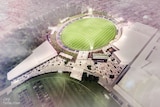 An artist's impression of an oval with white buildings surrounding it