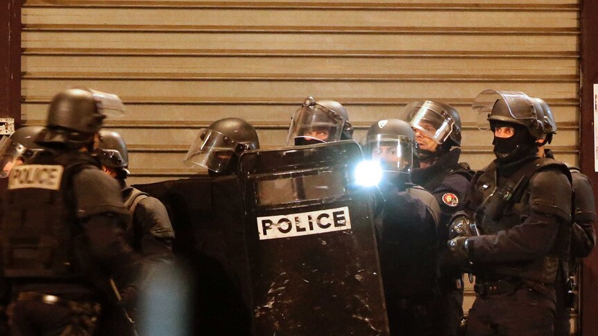 French special police forces secure the area in Saint-Denis