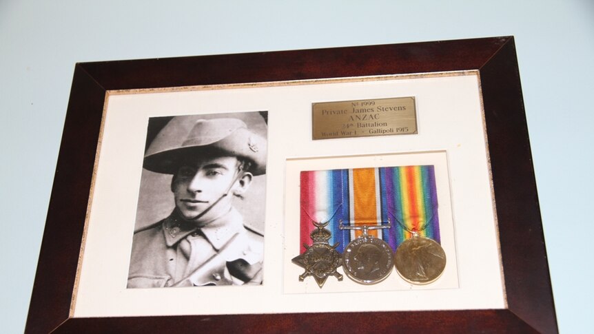 A framed image of James Stevens, one of Victoria's first ever soldier settlers.