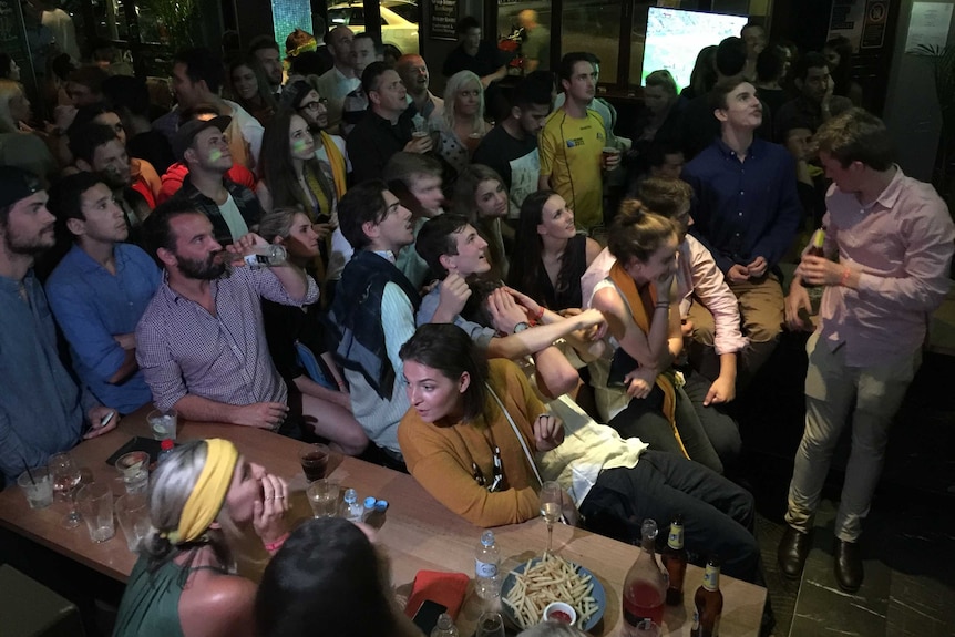 Wallabies supporters watch the 2015 Rugby World Cup in Sydney