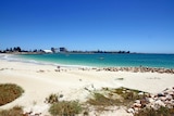 A wide shot of the Geraldton foreshore and beach with the port in the background.