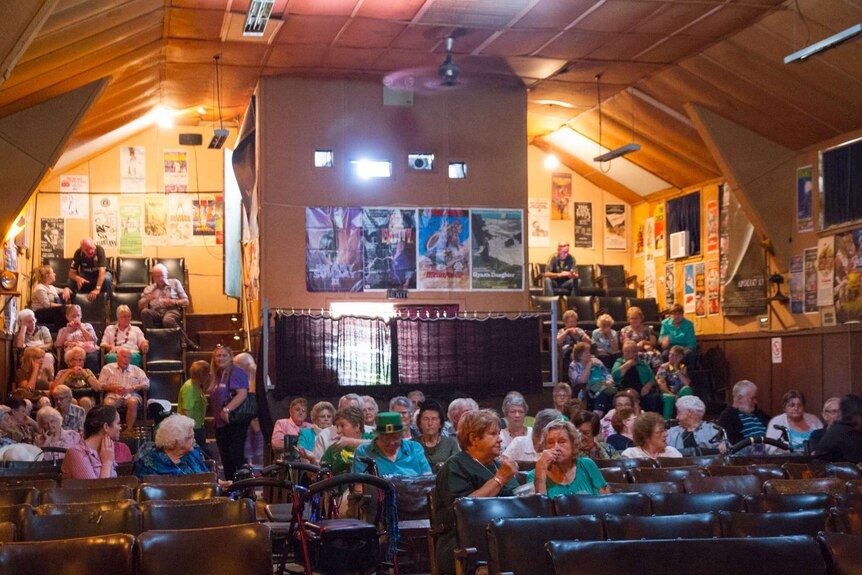 Movie-goers inside the auditorium at Manildra's Amusu Theatre.