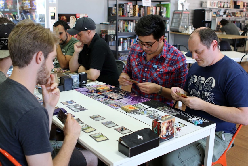 Jim Wilks playing Magic, a card game, in Canberra,