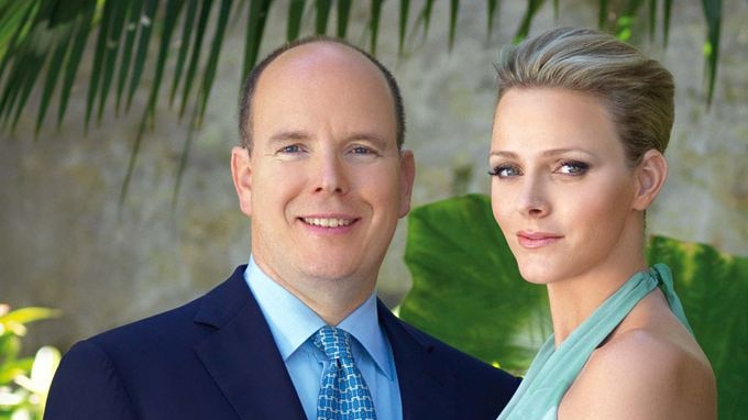 Prince Albert II of Monaco poses with his fiancee Charlene Wittstock