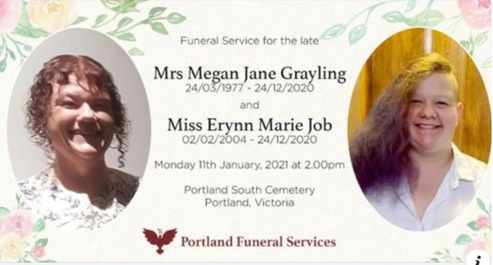 A funeral notice for two women.