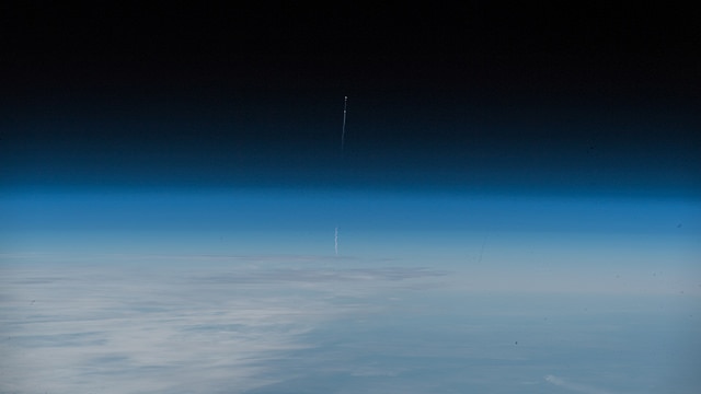 Soyuz MS-10 launch as seen from the International Space Station