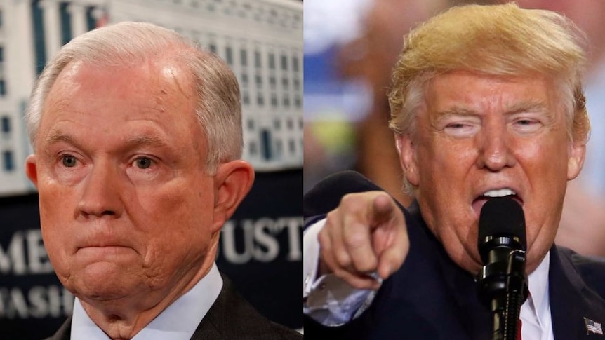 A composite photo of US Attorney General Jeff Sessions and President Donald Trump.
