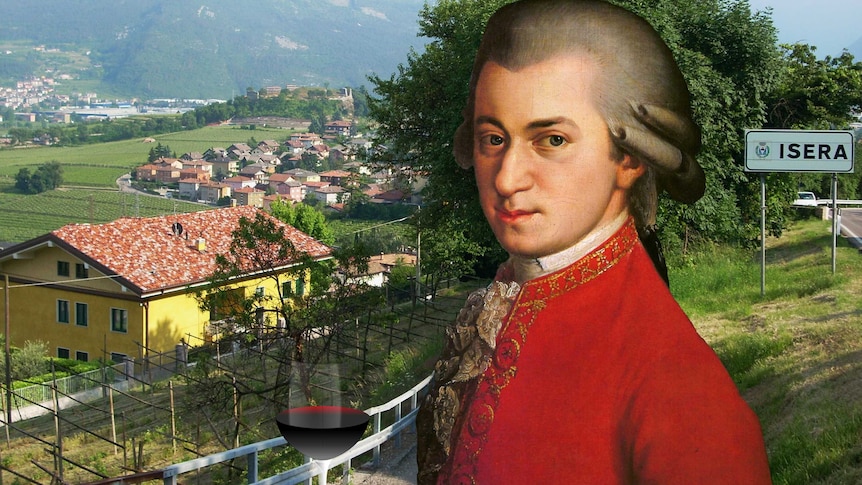 Mozart in the town of Isera in northern Italy. The image may be photoshopped.