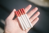 A hand holding several cigarettes