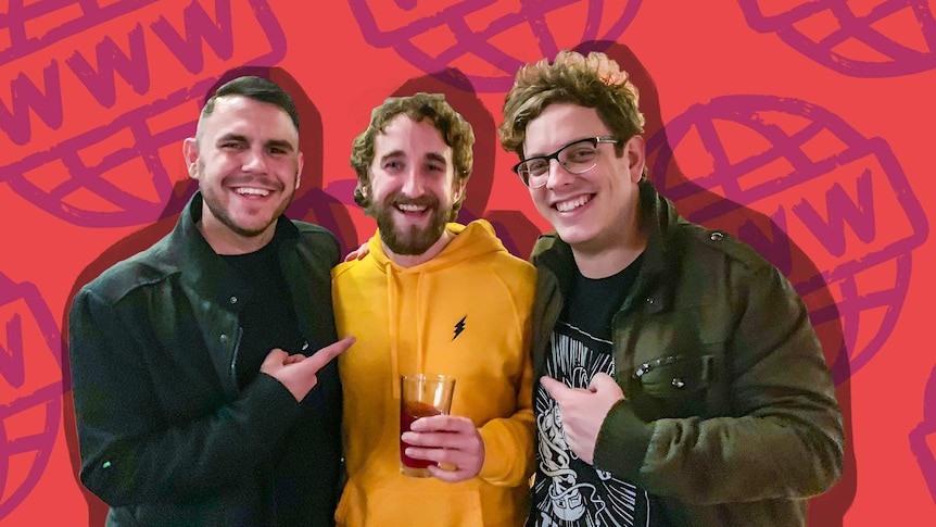 Jono Pech (right) with friends Jack and Tom for a guide to meeting your internet friends in real life.
