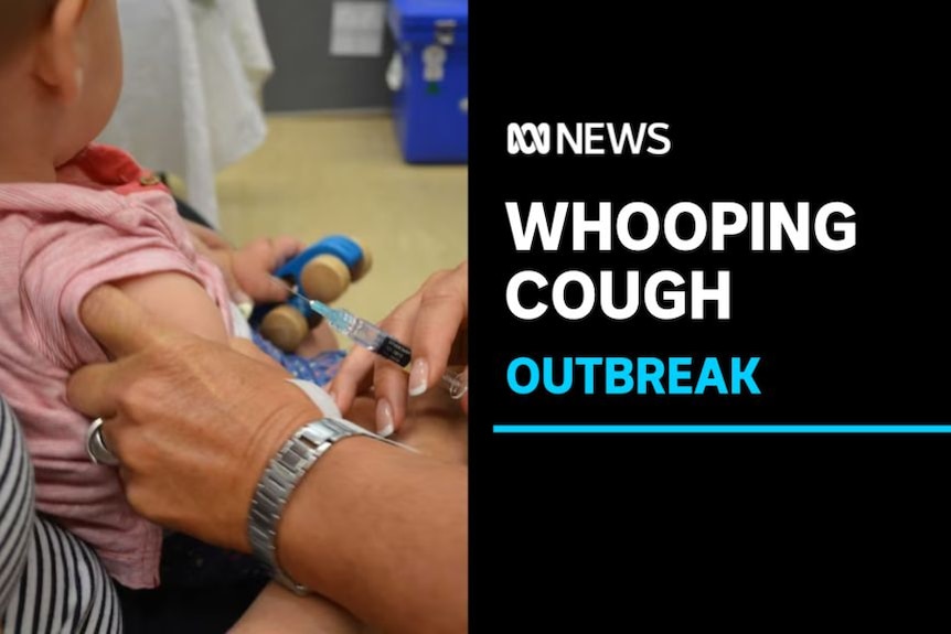 Whooping Cough, Outbreak: Child held by mother holding blue toy car has nurse hand rolling up sleeve with needle ready. 