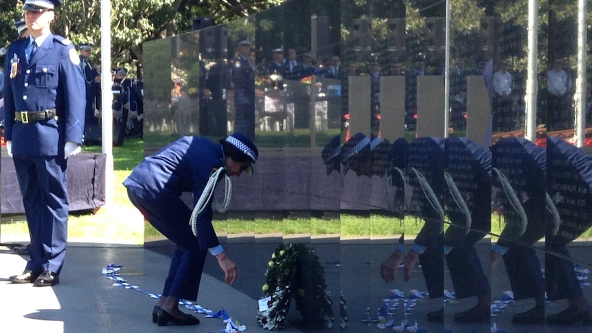 NSW Governor Marie Bashir lays a wreath for Police Memorial Day at Sydney's Domain.