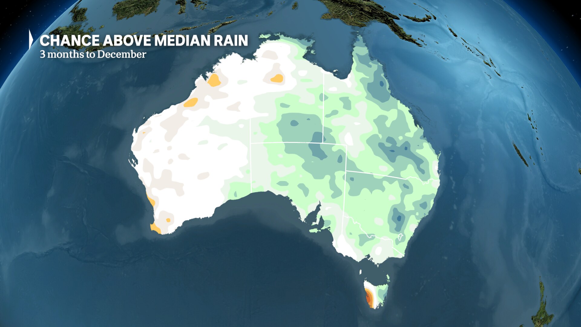 a map of australia shows a wetter than normal finish to the year across eastern Australia