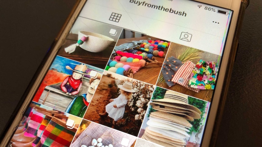 photo of phone with instagram page of #buyfromthebush