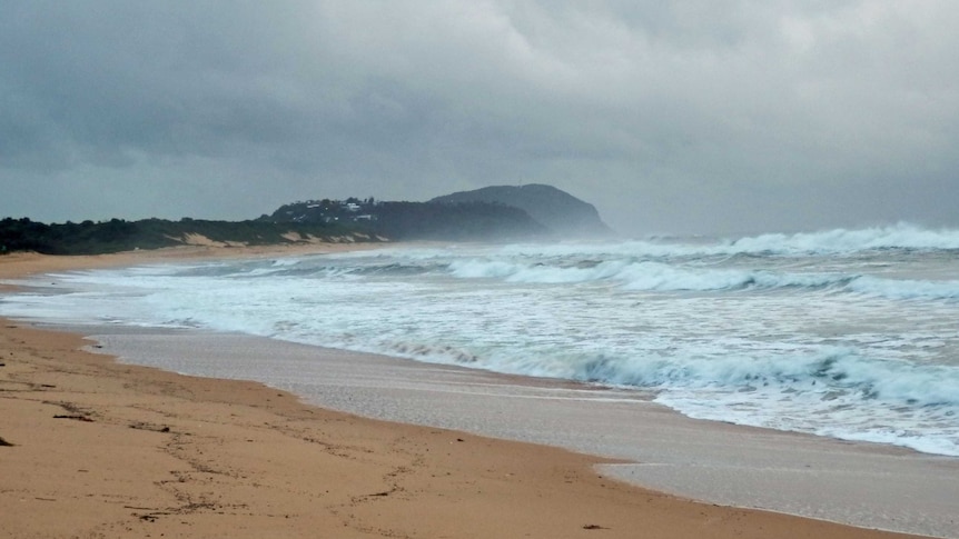 Beach at Terrigal in New South Wales on a rainy day
