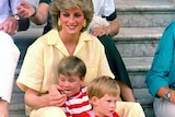 Princess Diana with young Princes William and Harry in 1987