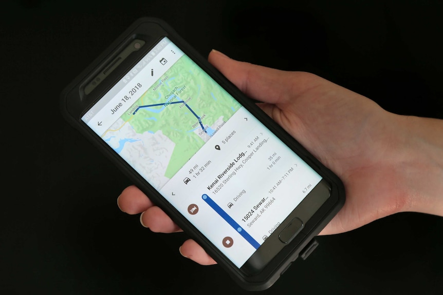 A phone showing a Google Maps app.