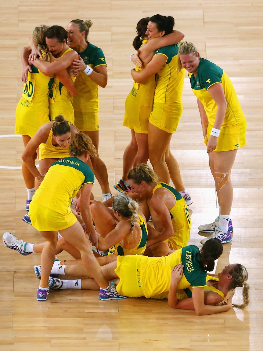 Diamonds celebrate after beating New Zealand