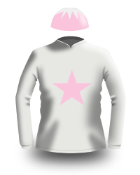 White and pink jockey silks.